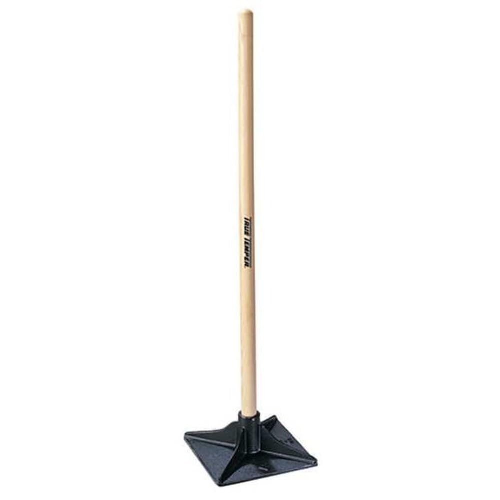 TRUE TEMPER tamper front view showing steel head and ash handle for durable compaction