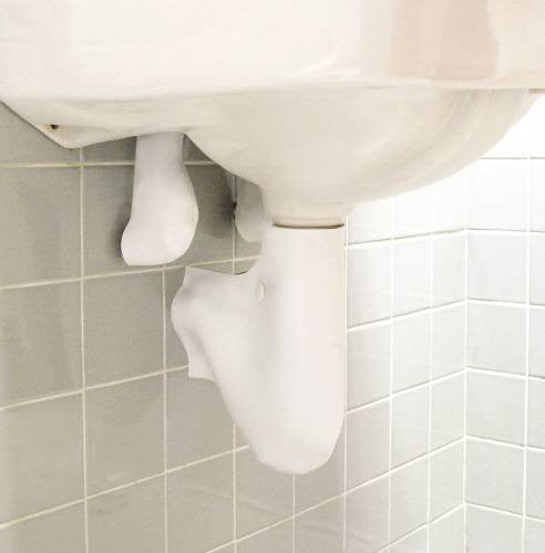Truebro Soft Guard front view showing white cover protecting pipes and concealing fittings