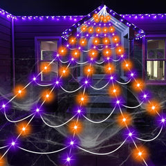 Trulloyoo front view of giant spider web lights showing dramatic scale and curb appeal