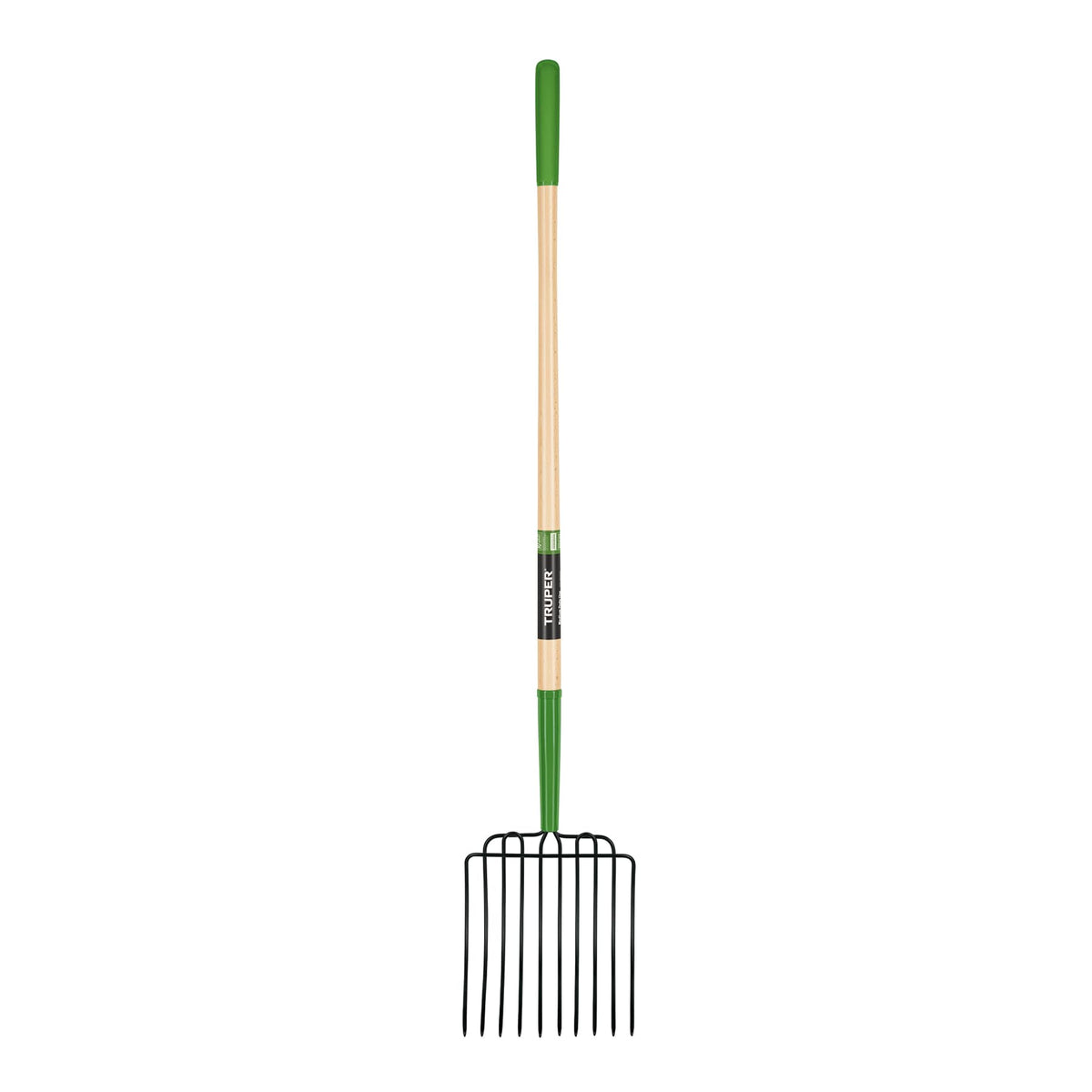 Truper 10-tine forged head front view showing durable tines and efficient pickup