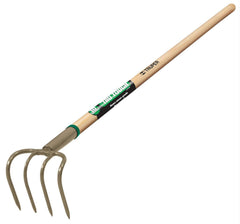 Truper 4-tine cultivator front view showing forged head and sturdy ash handle for reliable soil work