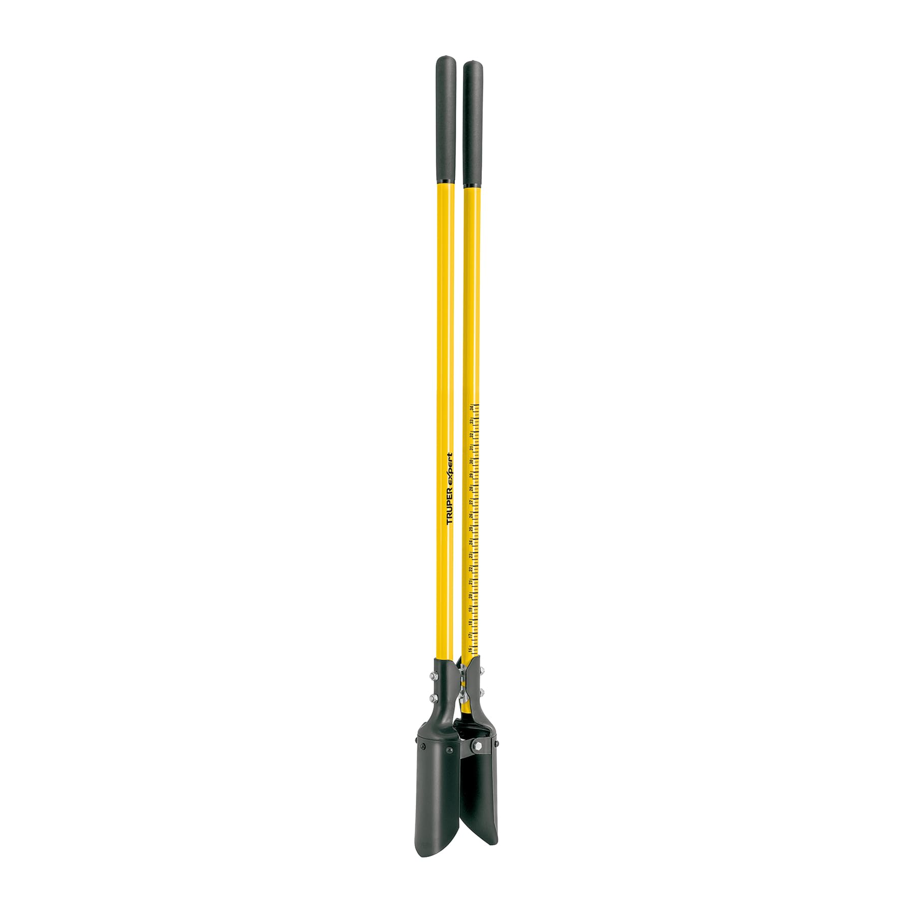 Truper post hole digger front view showing handles and blades for reliable leverage