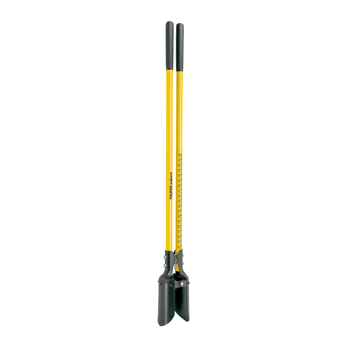 Truper post hole digger front view showing handles and blades for reliable leverage