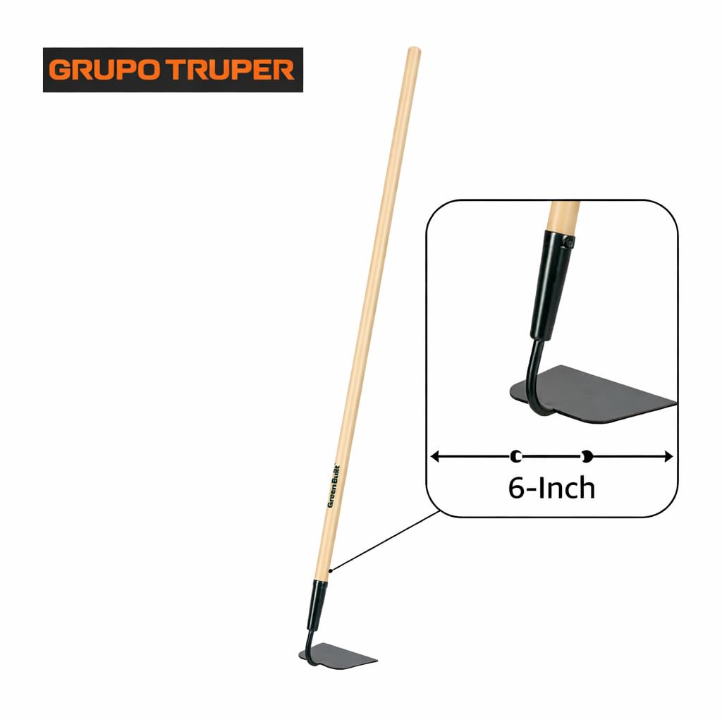 Truper hoe in use along a vegetable bed demonstrating precise weeding benefit