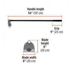 Truper lane hoe head closeup highlighting forged steel blade for soil penetration