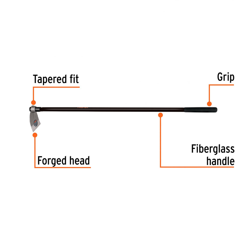 Truper hoe in garden use demonstrating reach and reduced back strain