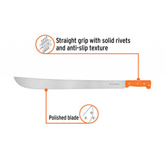Truper machete blade edge detail highlighting high-carbon steel durability