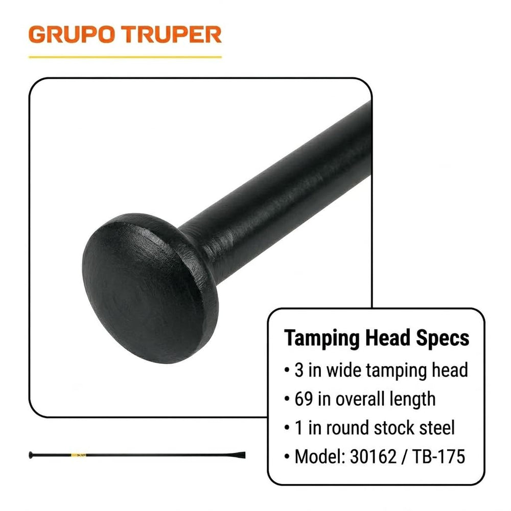 Truper tool in use tamping soil around a fence post demonstrating efficient compaction benefit