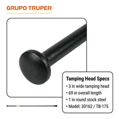 Truper tool in use tamping soil around a fence post demonstrating efficient compaction benefit