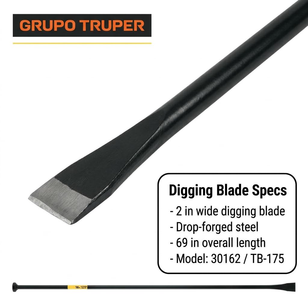 Truper bar beside measuring tape showing 69-inch length for improved leverage and reach