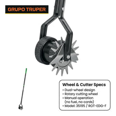 Truper edger close-up of 48-inch fiberglass handle non-slip grip for comfort