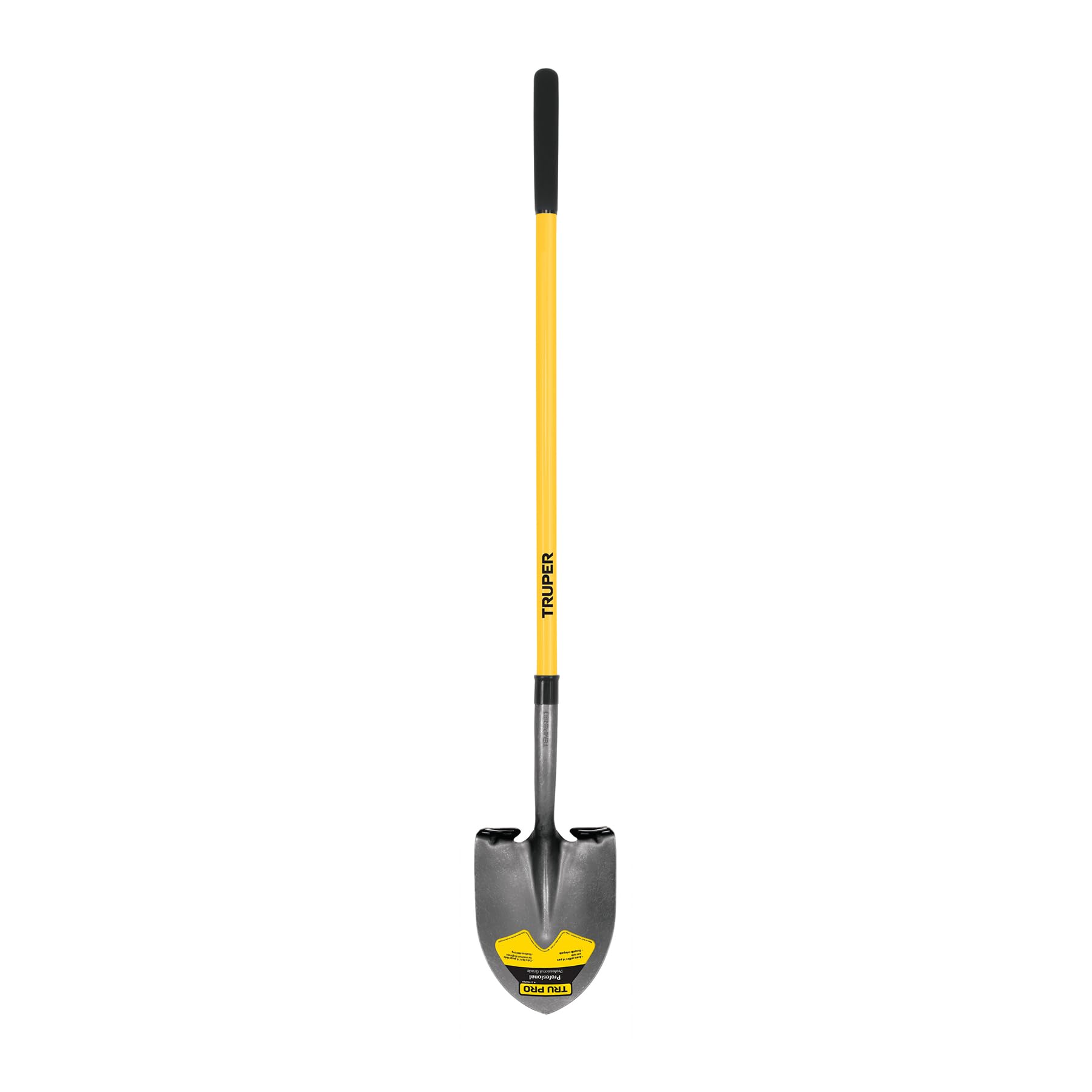 Truper Tru Pro front view showing full shovel and durable fiberglass handle benefit durability