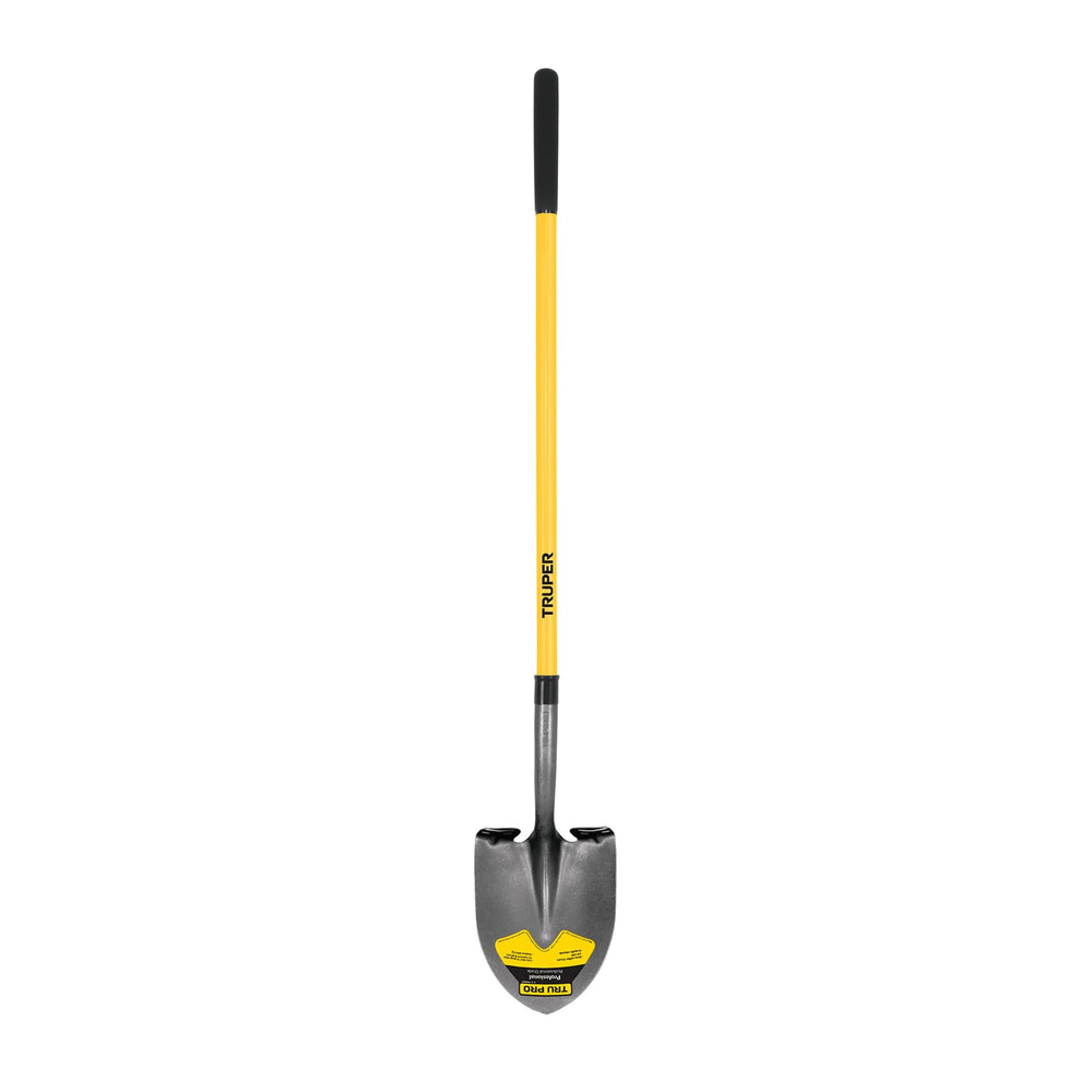Truper Tru Pro front view showing full shovel and durable fiberglass handle benefit durability