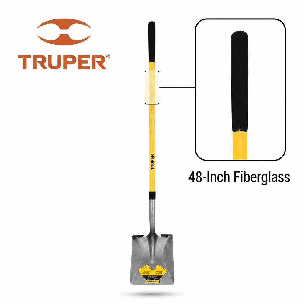 Truper Tru Pro shovel in use moving soil on a jobsite for efficient digging and transfer