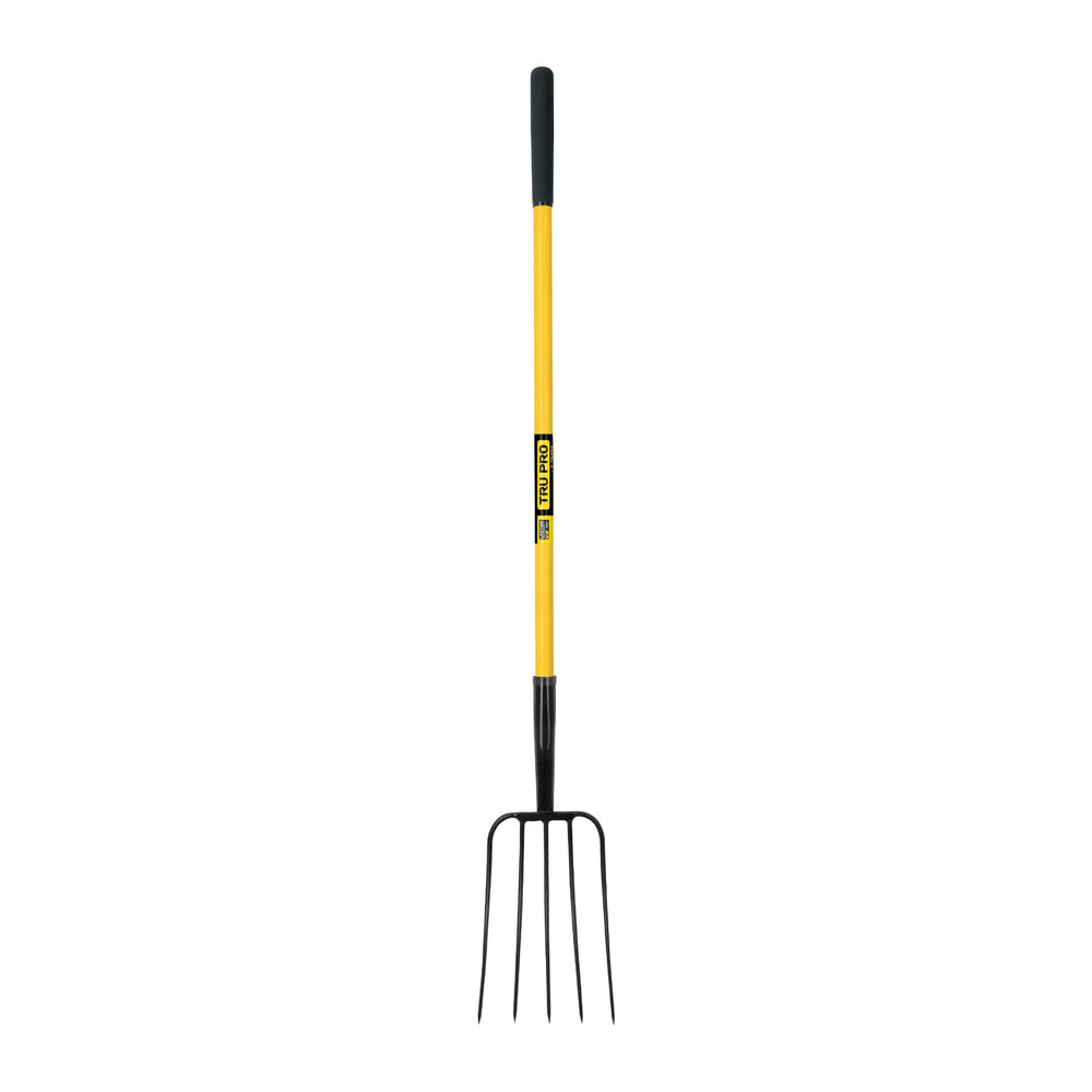 Truper TruPro manure fork front view showing five tines and handle for easier lifting