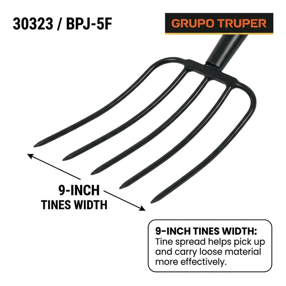 Truper TruPro close-up of five tines highlighting durable design and material strength