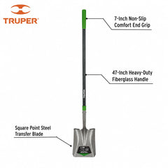 Truper TruTough close-up of square point steel blade with extended foot step for leverage