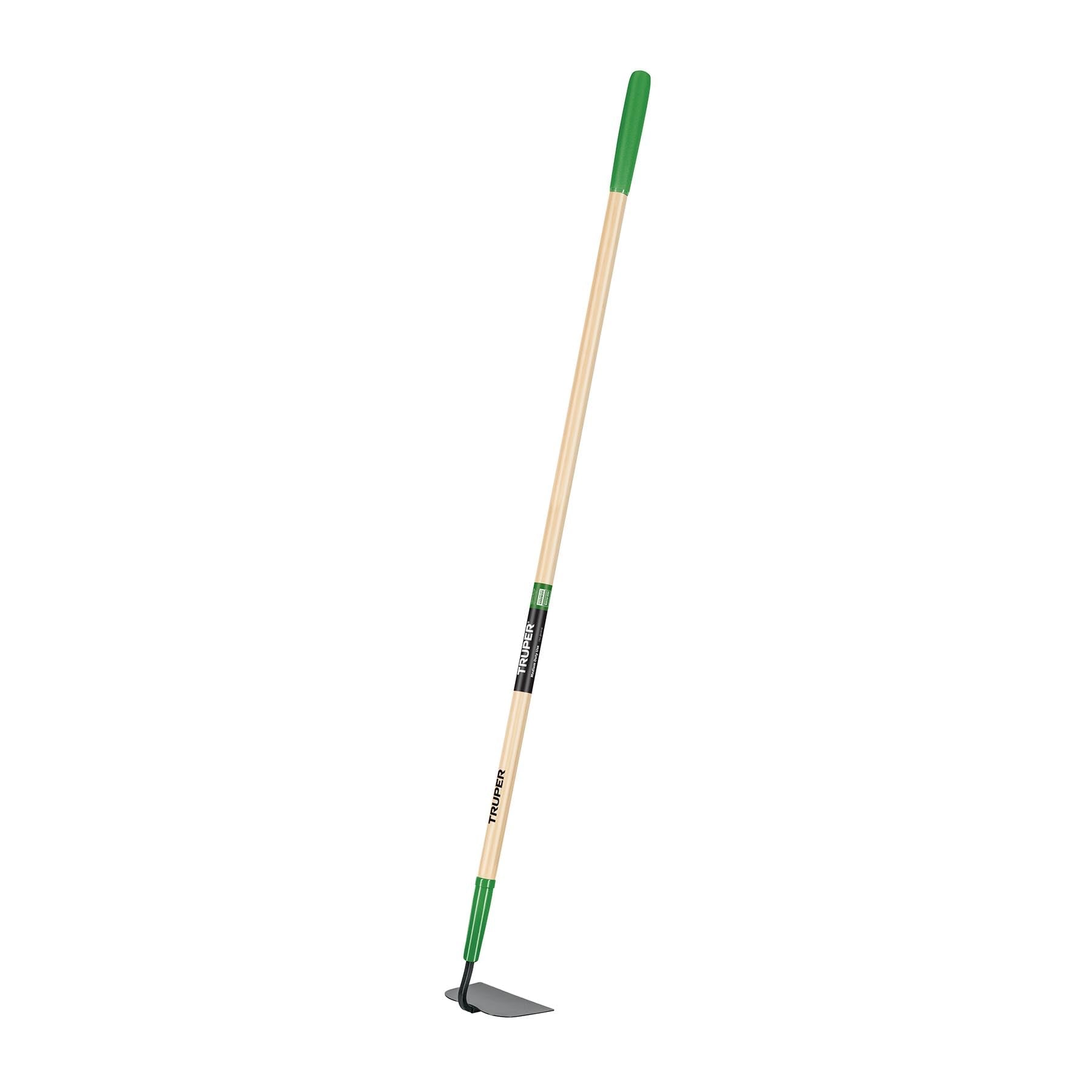 Truper meadow hoe front view showing blade and handle for efficient weeding