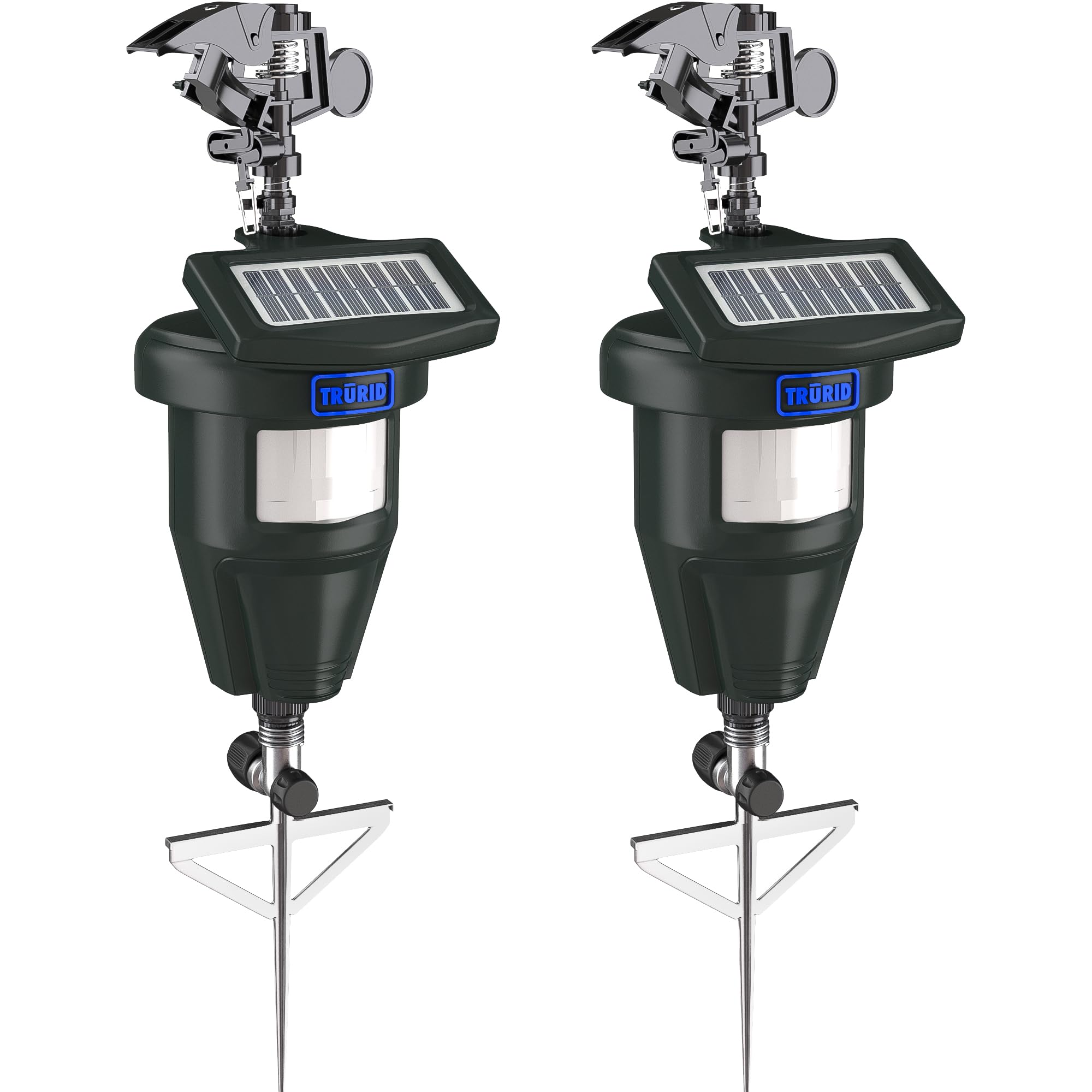 TRURID front view of two-pack sprinklers showing coverage and easy setup
