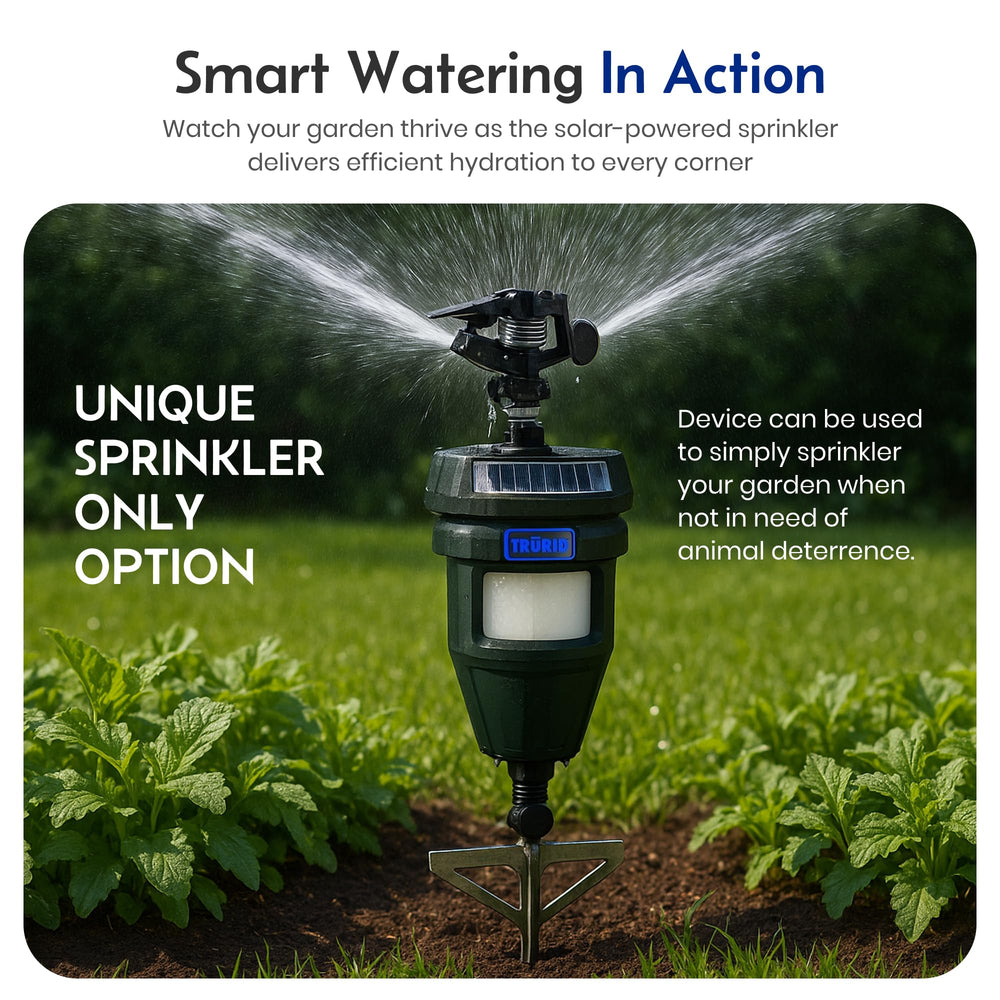 TRURID sensor head spraying quick burst illustrating immediate animal deterrent