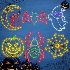TRWYMZ front packaging showing six 16-inch Halloween silhouette lights — easy plug-in display