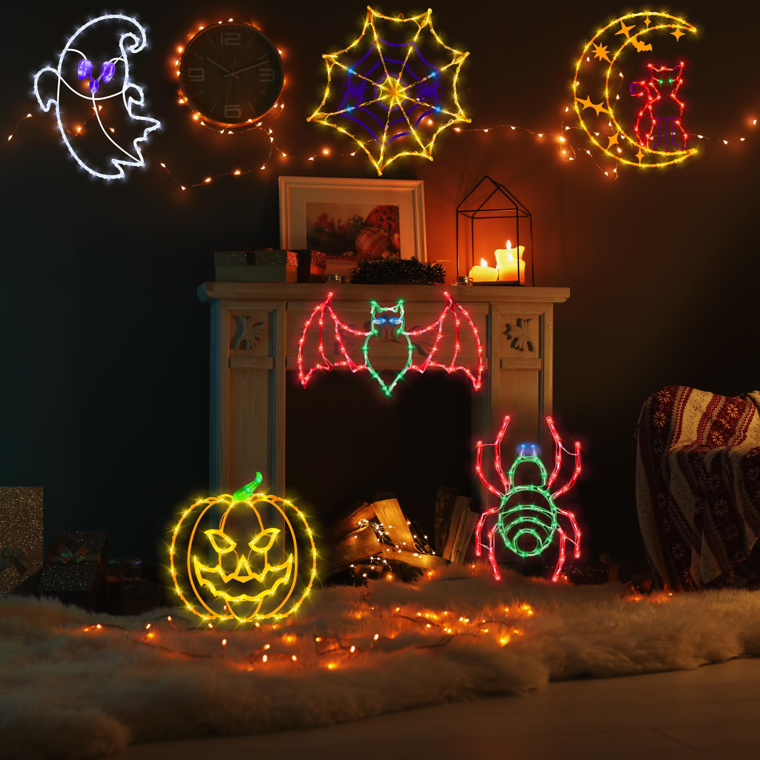 TRWYMZ home entryway staged with all six silhouettes illustrating cohesive Halloween décor