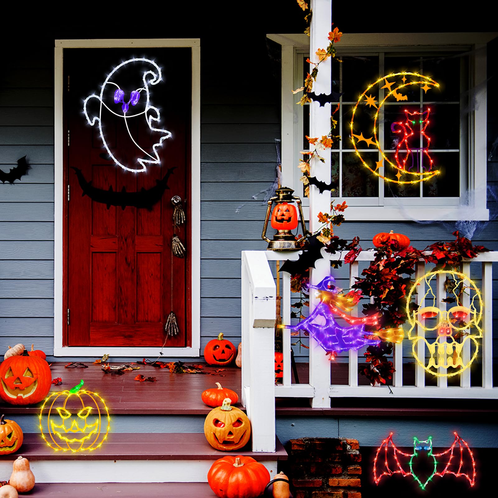 TRWYMZ pumpkin silhouette hung on porch creating warm festive entryway lighting