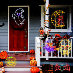 TRWYMZ pumpkin silhouette hung on porch creating warm festive entryway lighting