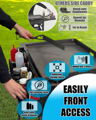 Trybuy front caddy side profile mounted to Blackstone showing secure fit