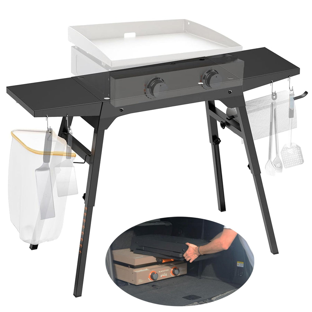 Trybuy stand front view showing stable frame and benefits of portability