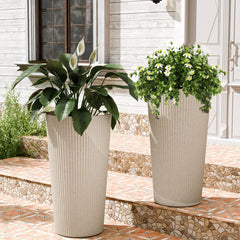 Trygoal front view beige 24-inch planter showing elegant height and curb appeal