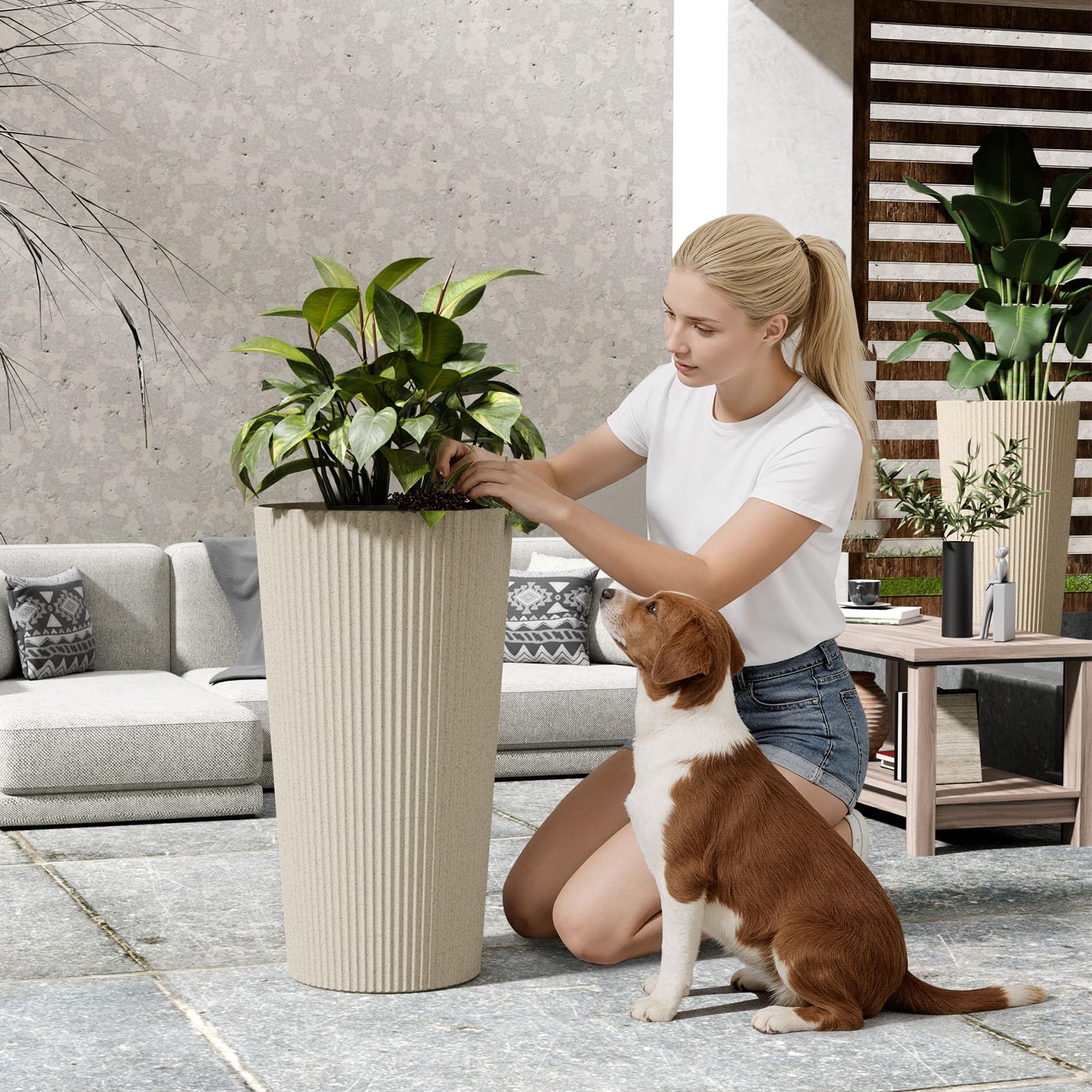 Trygoal paired planters styled on balcony providing cohesive modern outdoor look