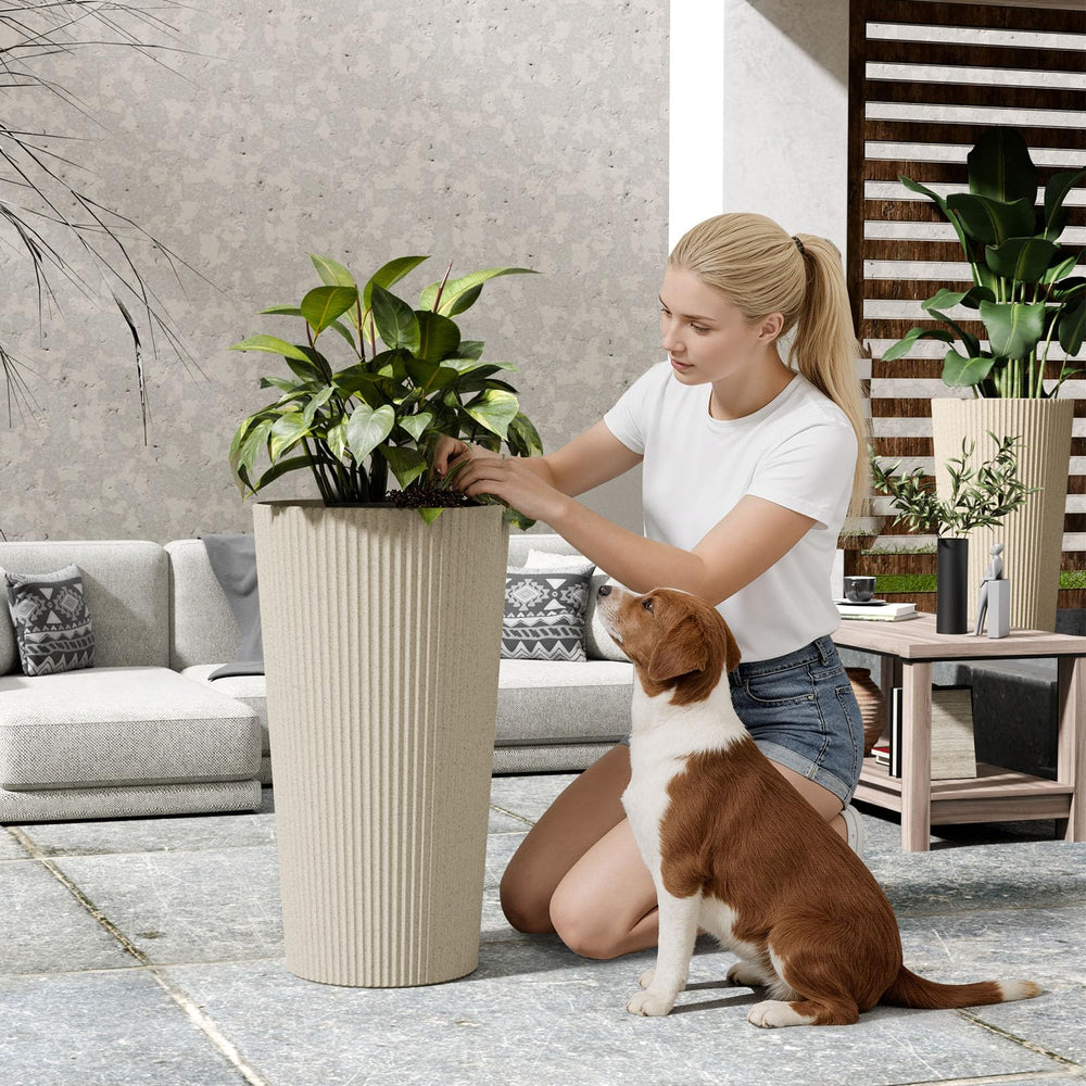 Trygoal paired planters styled on balcony providing cohesive modern outdoor look