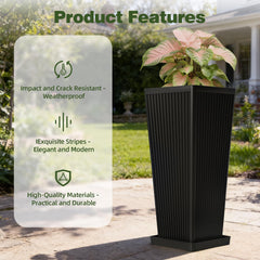 Trygoal planter on patio with ferns demonstrating weather-resistant outdoors use