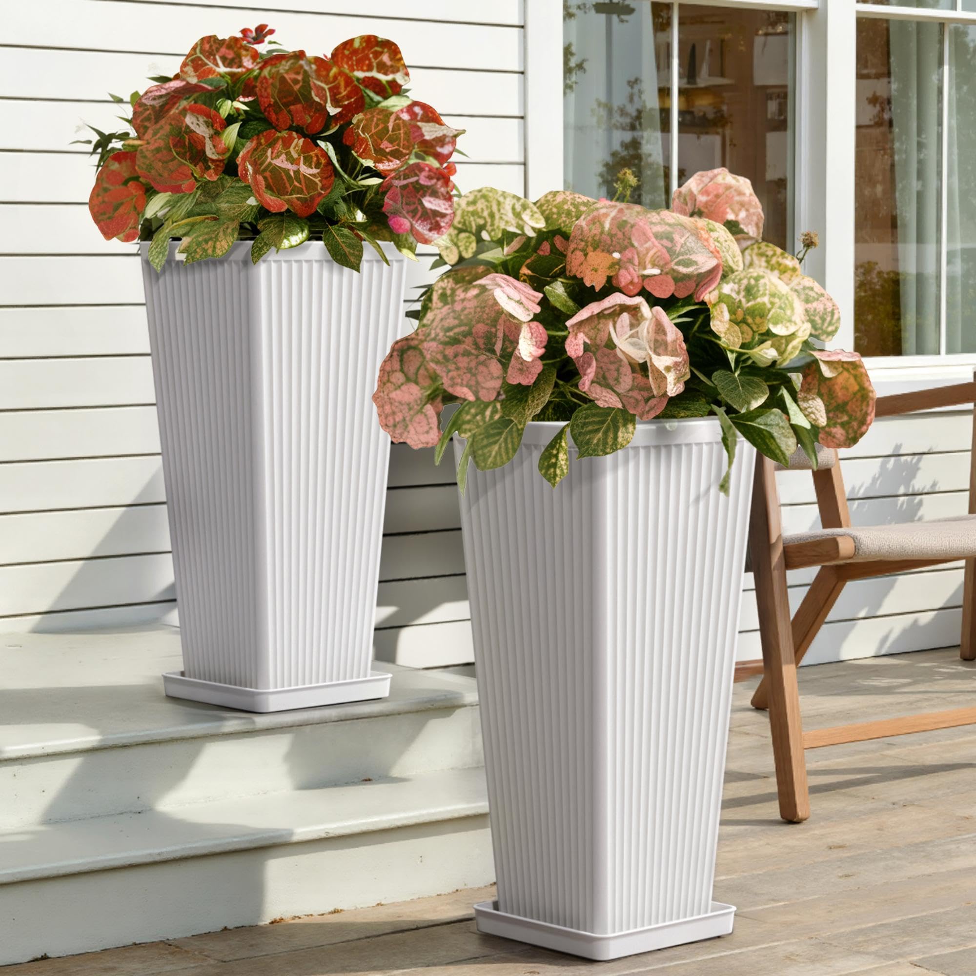 Trygoal white square planter front view showing modern design and curb appeal