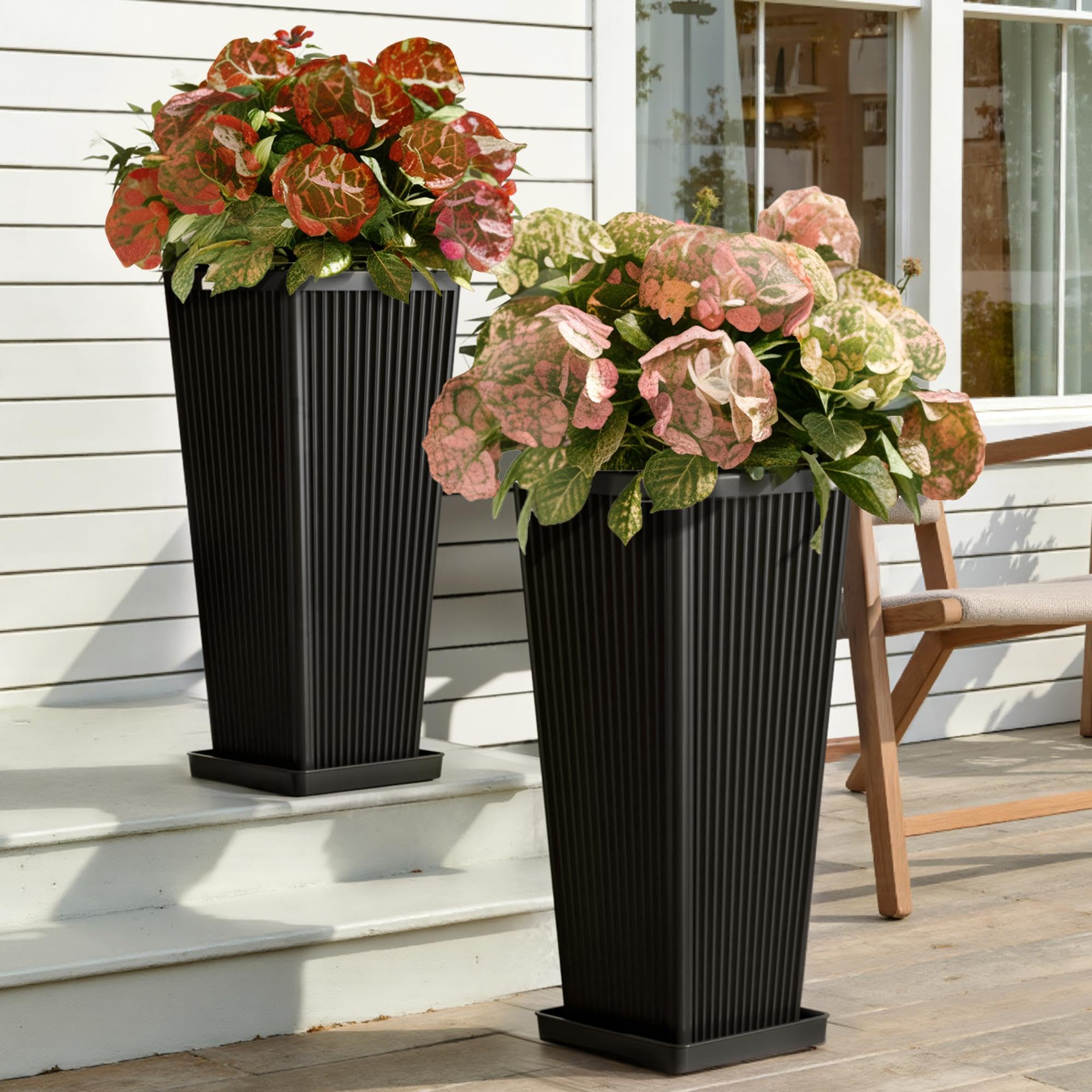 Trygoal square tall planter front view shows sleek black modern look and durability