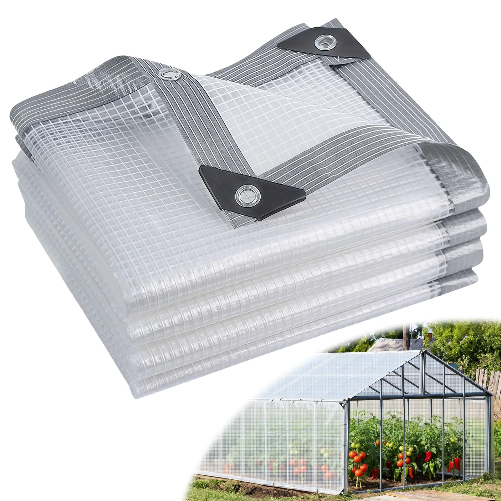 Tryitsbest front view of 10x20 ft clear tarp showing full coverage and durability