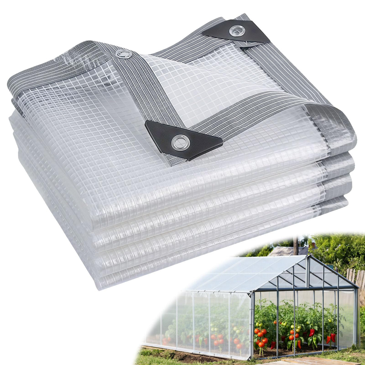Tryitsbest front view of 10x20 ft clear tarp showing full coverage and durability