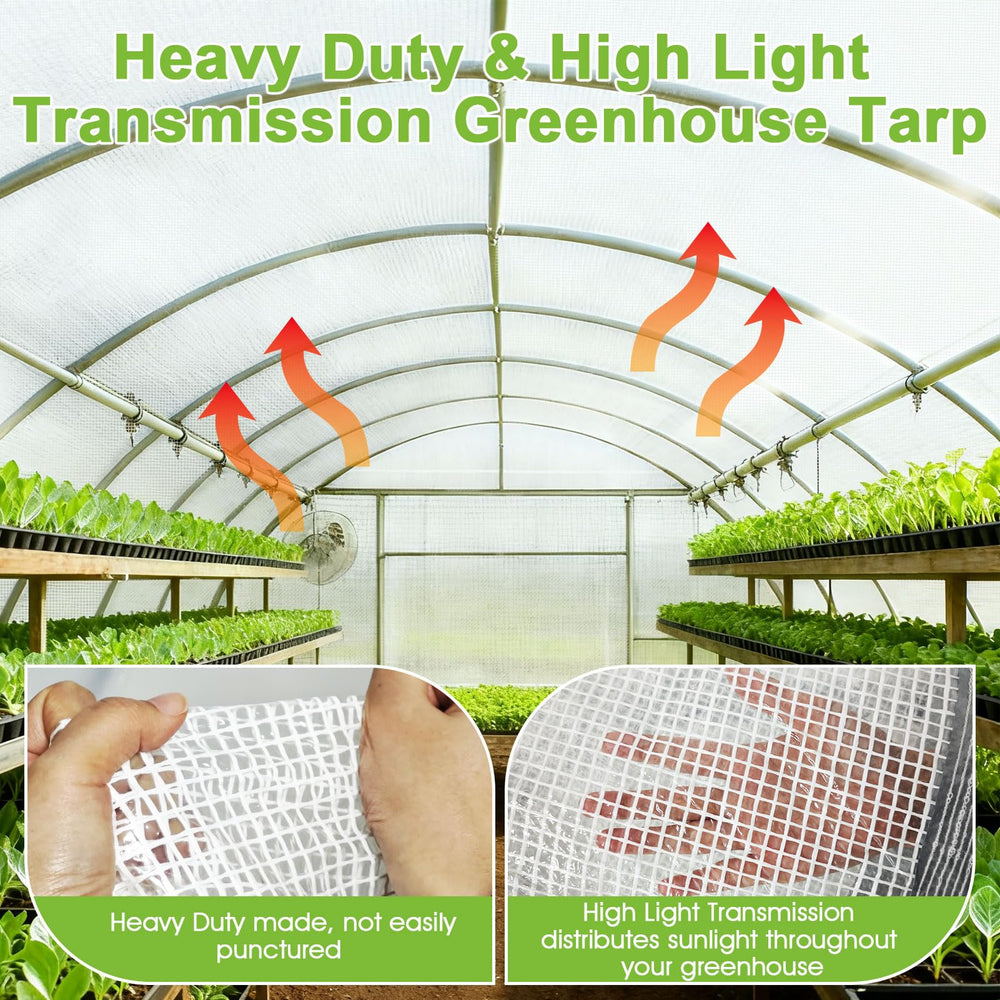 Tryitsbest tarp installed on greenhouse showing weather protection and light access
