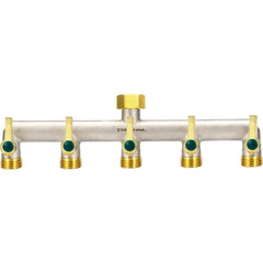 TSGOHNL front view of 5-way brass hose splitter showing durable outlets and finish