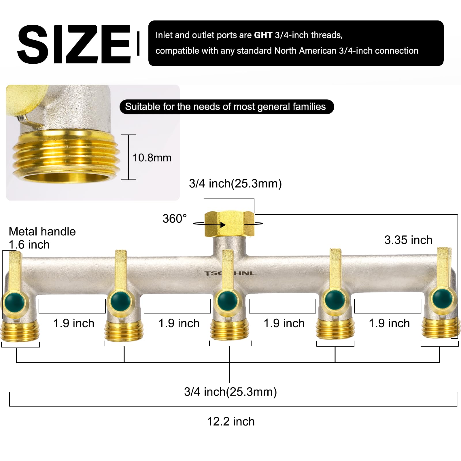 TSGOHNL close-up of hexagonal GHT 3/4-inch inlet threads for secure leak-resistant fit