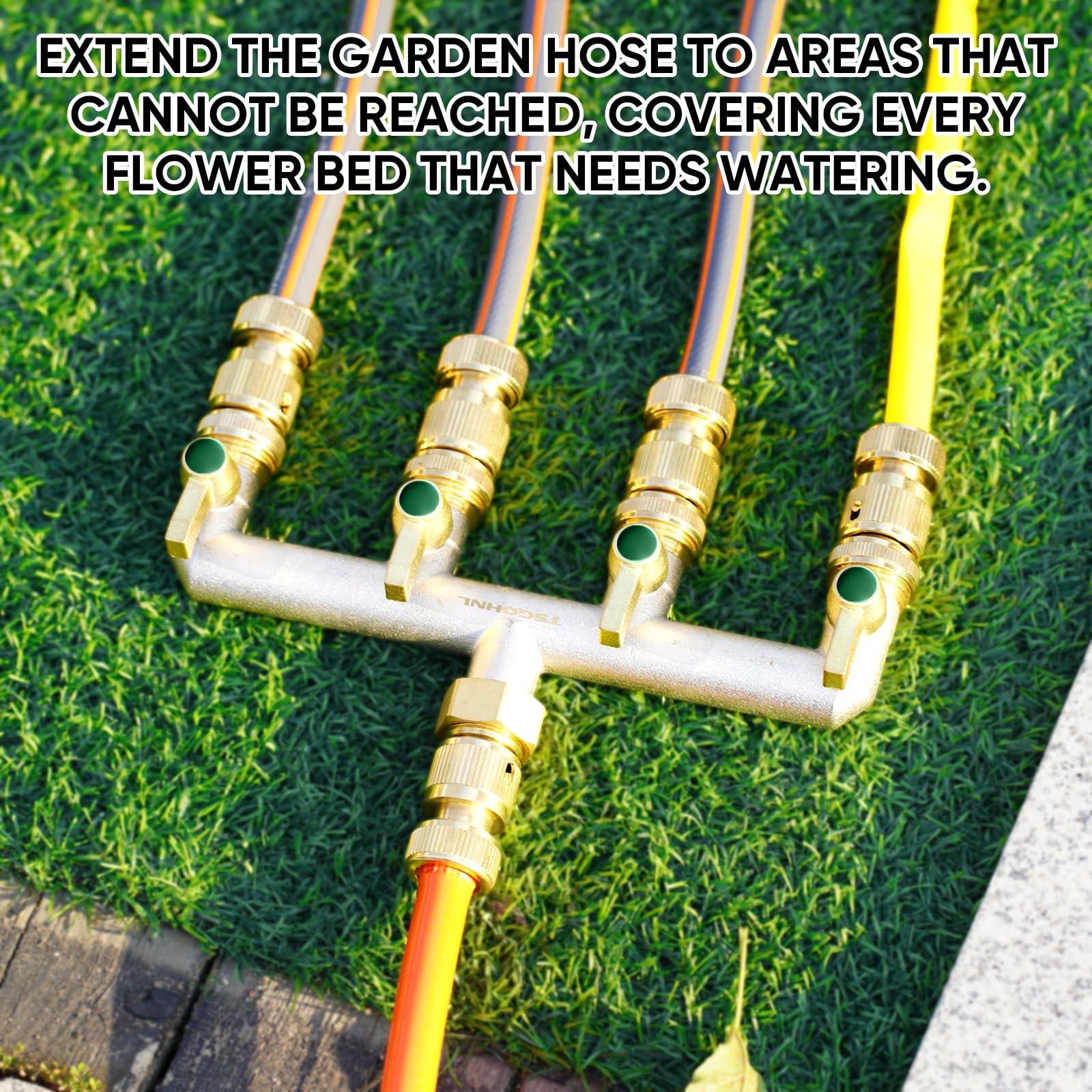 TSGOHNL in-use image of four hoses attached showing simultaneous watering convenience