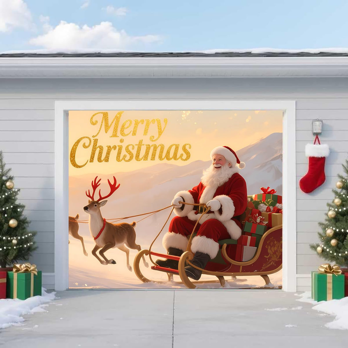 TTCHANG front view banner on garage showing festive curb appeal
