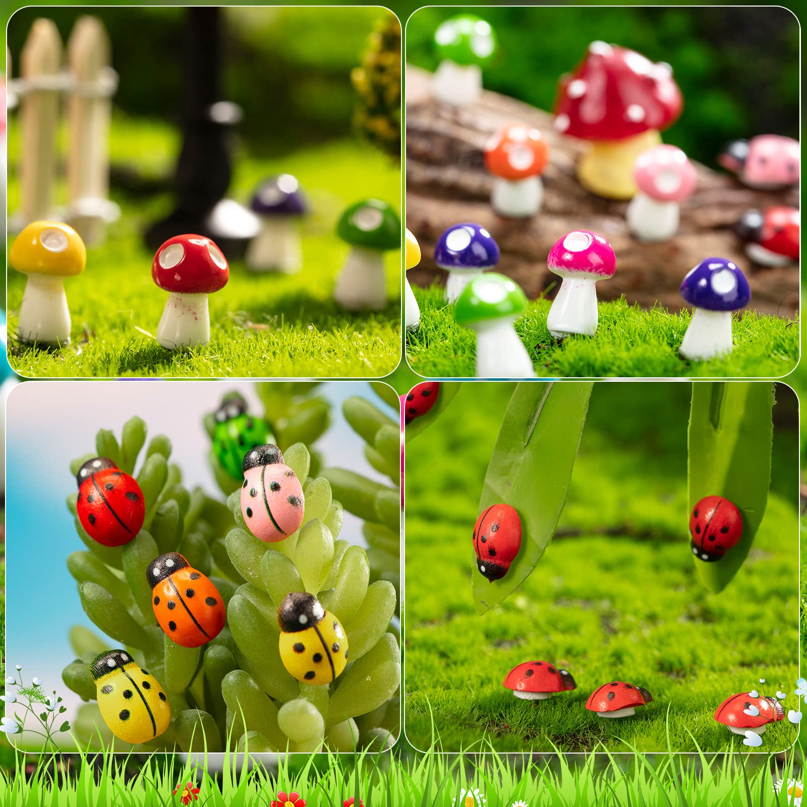 Tuanse detail of colorful mushrooms and flowers adding visual charm