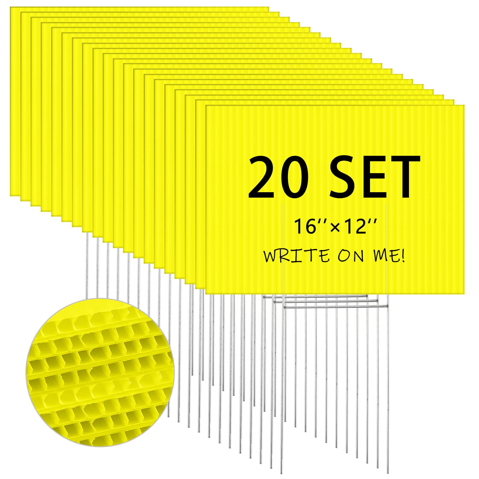 Tuanse front packaging showing 20 yellow blank signs and stakes, easy visibility