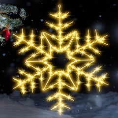 Tuanse front view of unfolded snowflake lights showing warm white glow and festive effect