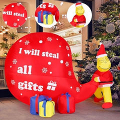 TUANZIHOME illuminated presents glowing beside Grinch for nighttime impact