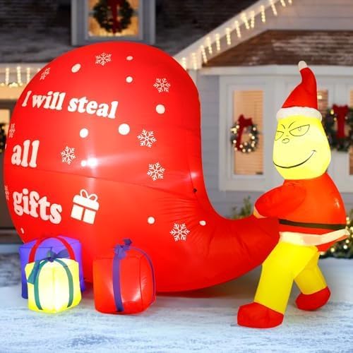 TUANZIHOME Grinch set on lawn by porch creating playful holiday curb appeal