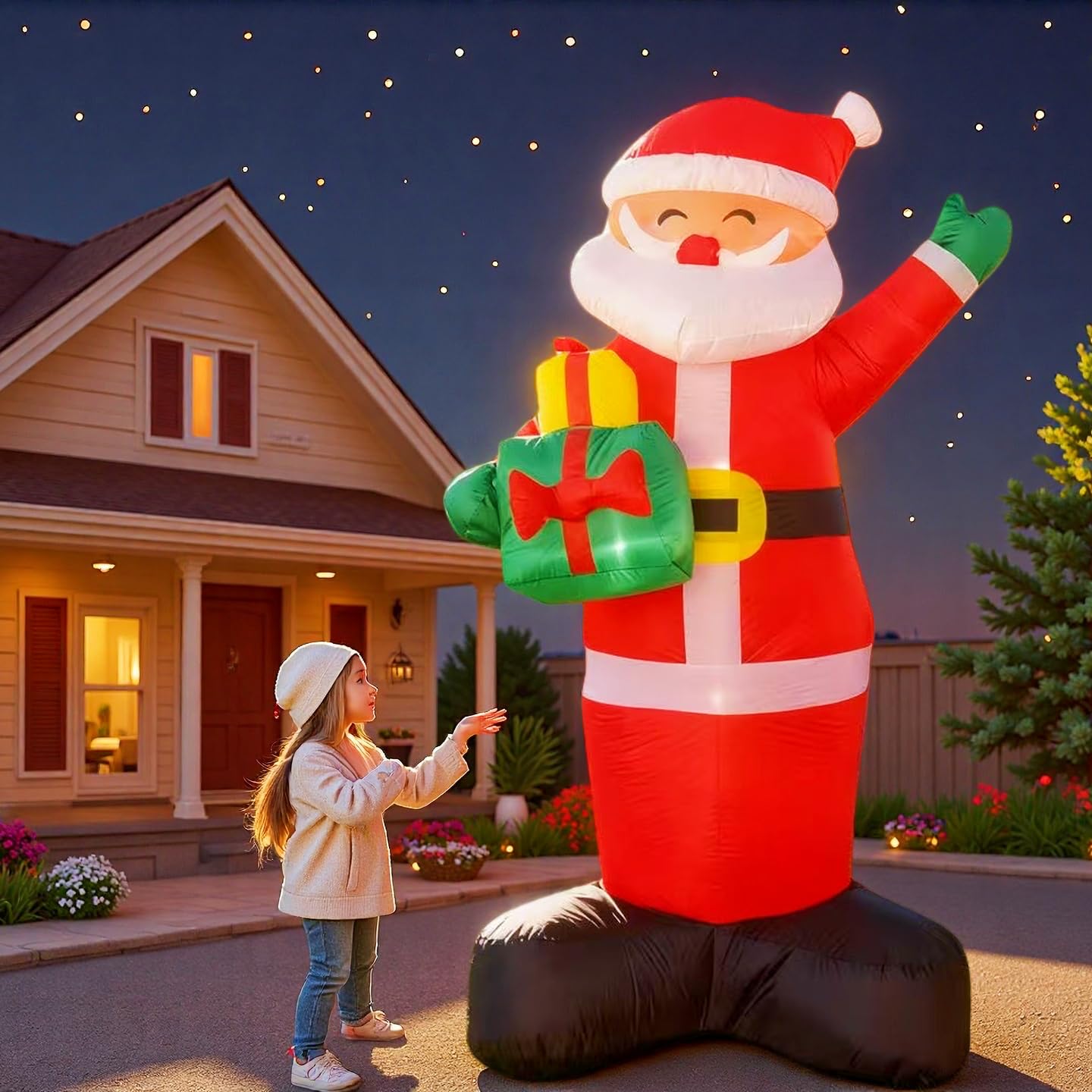 TUANZIHOME Santa holding colorful gift boxes detail adds cheerful decoration