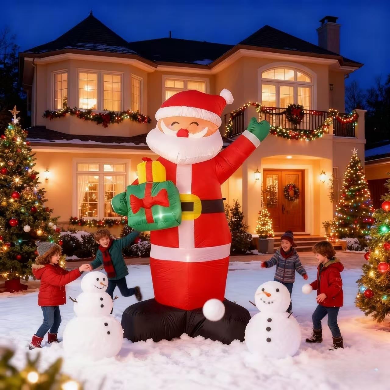 TUANZIHOME Santa next to a house showing 8ft height and scale advantage